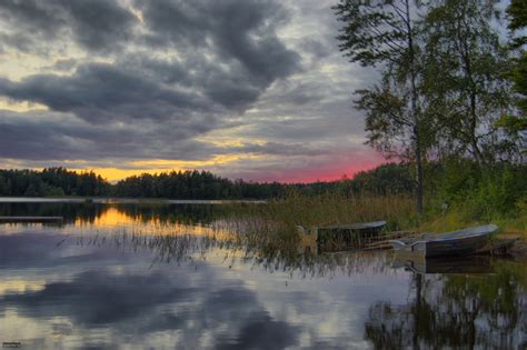 sonnenuntergang  asnen  schweden foto bild landschaft bach