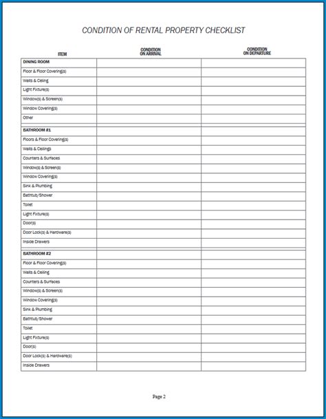 printable property inspection checklist template checklist