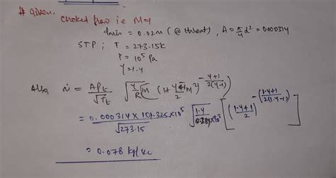 solved   equation  mass flow   orifice  choked