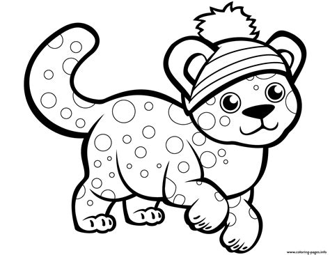 cute cheetah  winter hat coloring page printable