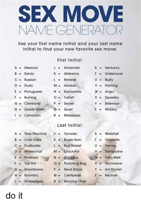 Sex Move Name Cenerator Use Your First Name Initial And Your Last Name