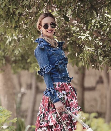 denim  florals fashion style floral skirt