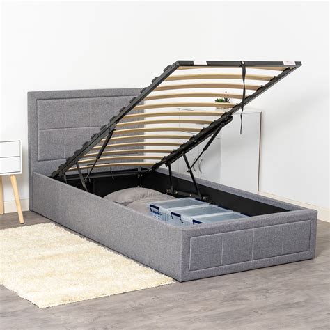 single grey ottoman bed  lift  storage sprung mattress home treats uk
