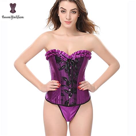 purple lace up satin overbust corset 6xl plus size sexy women bustier