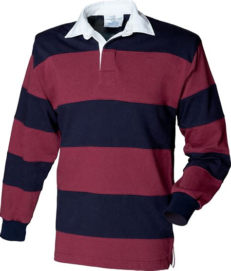 front row sewn stripe long sleeve sports rugby polo shirt amazoncouk clothing