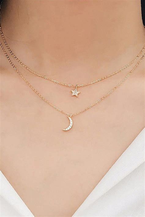 cute layered star moon pendant dainty choker necklace  teens  women collares lindos