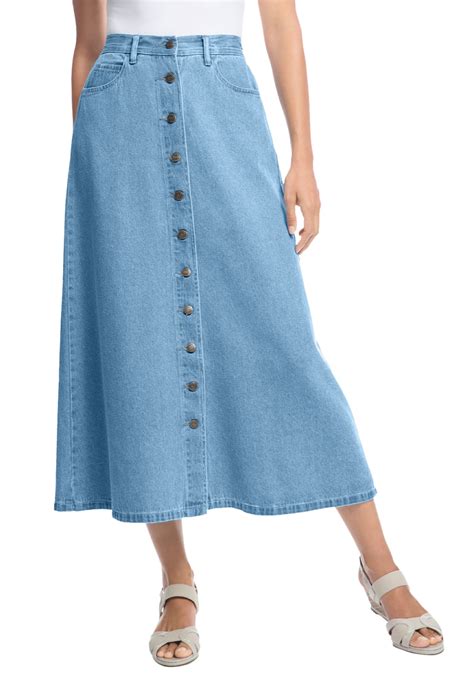 woman  woman  womens  size button front long denim skirt skirt walmartcom