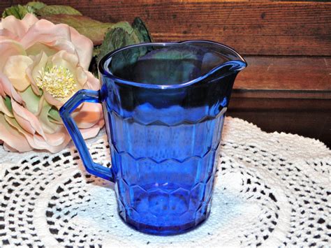 Small Cobalt Blue Glass Pitcher Old Shirley Temple Creamer Etsy