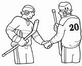 Hockey Coloring Player Shaking Two Hand Netart sketch template