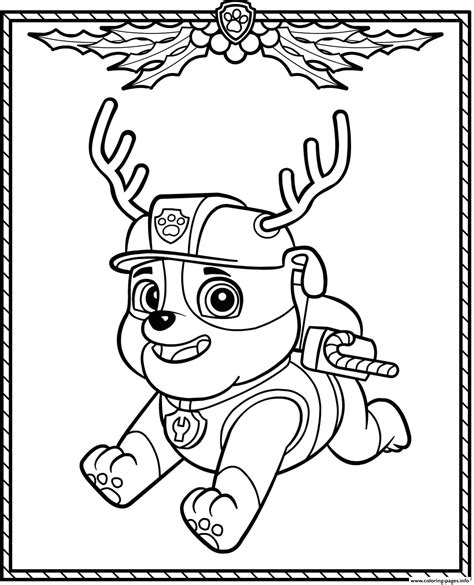 paw patrol holiday christmas rubble coloring page printable