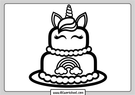 unicorn birthday cake coloring page jaleada mapanfu