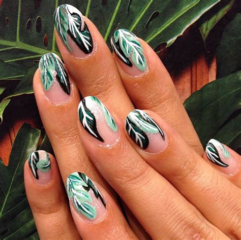 leaves nails nailart leaves feather nail art feather nails nails