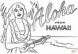 Hawaii Coloring Hawaiian Pages Girl Ukulele Aloha Printable Lei Drawing State Color Flower Books Crafts Themed sketch template