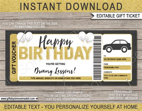 driving lessons gift voucher template certificate ticket etsy ireland