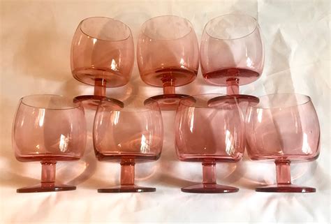 vintage 1980s pink wine glasses short stemmed flat bottomed wine