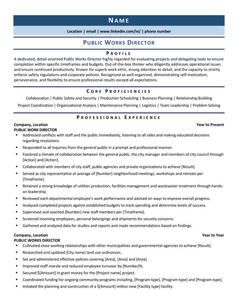 public works director resume  guide  zipjob
