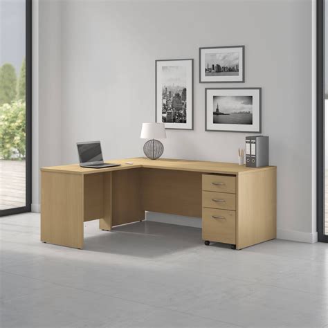 pro office  shaped desk   drawer mobile pedestal  light oak