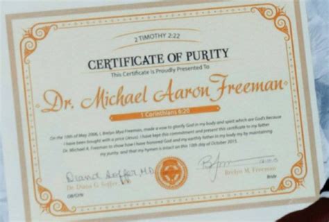 bride brelyn bowman gives father certificate of purity to prove she s