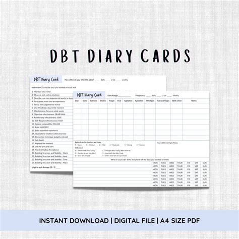 dbt diary cards diary card worksheet dbt skills   etsy