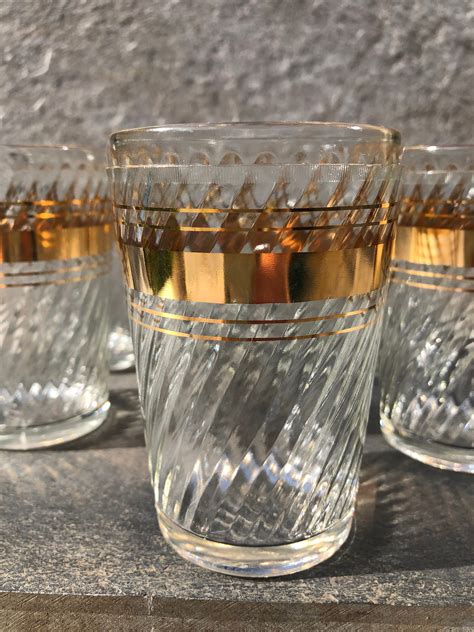 Vintage Glass Tumblers Decorated With Gold Bands Etsy