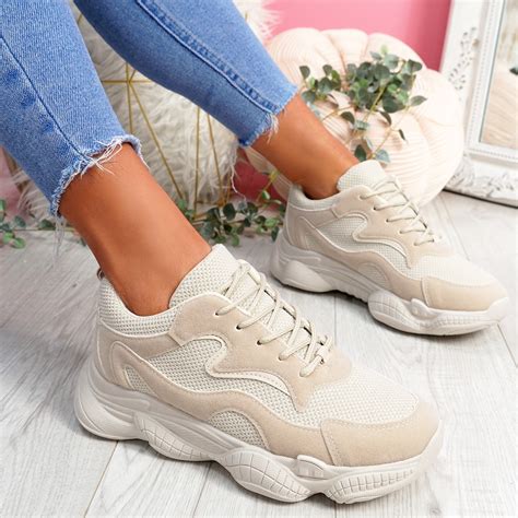 womens ladies wide fit chunky trainers lace  running sneakers women