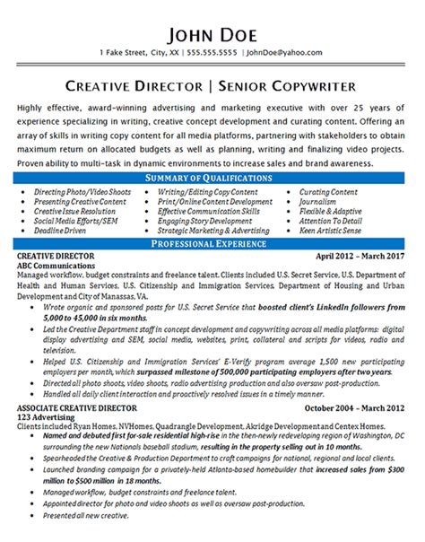 creative director resume  copywriter marketing