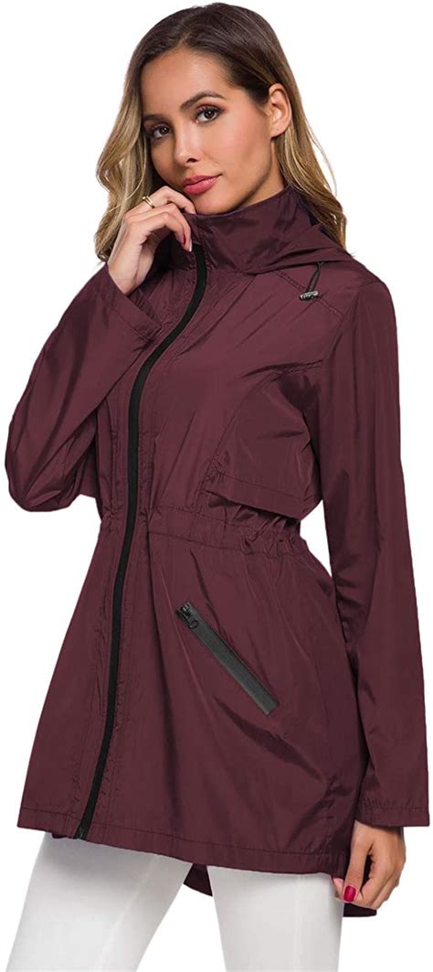 avoogue womens long raincoat  hood outdoor lightweight windbreaker rain jac ebay