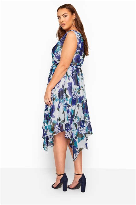 yours london blue floral hanky hem dress yours clothing