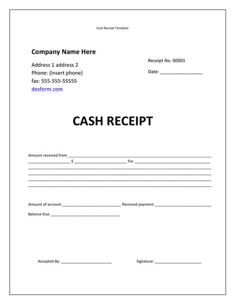 cash receipt template  word   formats