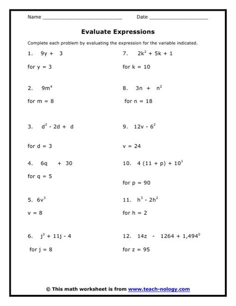 introduction  algebraic expressions worksheets studying worksheets