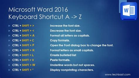 microsoft word    popular keyboard shortcuts techbast