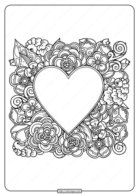 printable heart  flowers  coloring page