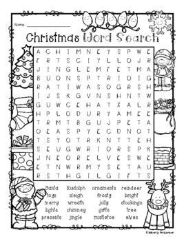 christmas holiday winter word search  beached bum teacher tpt