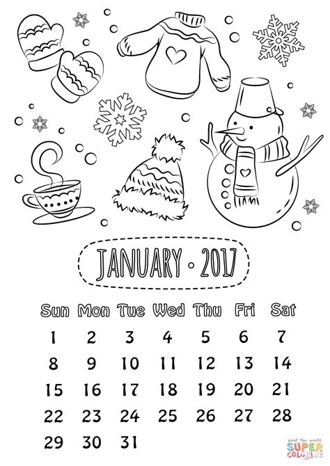 january  calendar coloring page  printable coloring pages