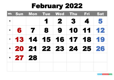printable february  calendar word  image