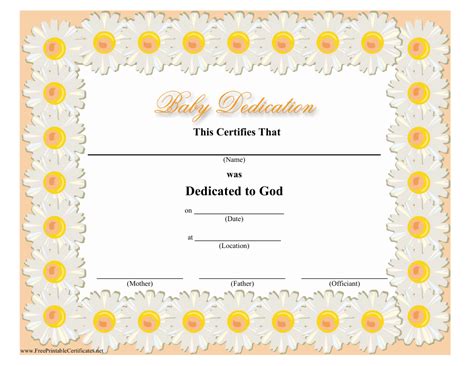 baby dedication certificate template flowers  printable