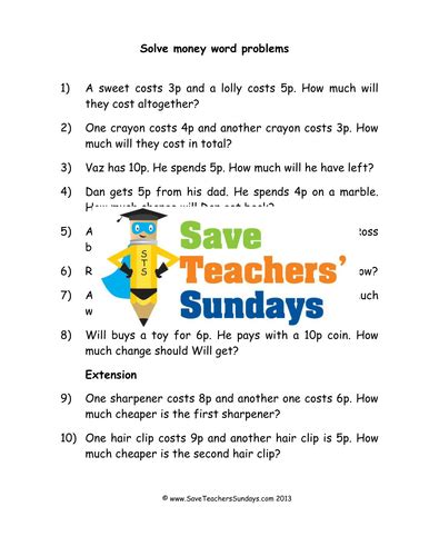 money word problems ks worksheets lesson plans  powerpoint