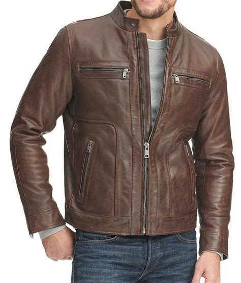 mens zipper pockets waxed brown leather jacket jackets creator