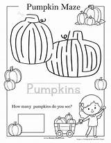 Maze Fall Mazes Thanksgiving Preschool Printable Kindergarten Worksheets Pumpkin Leaf Count Write sketch template