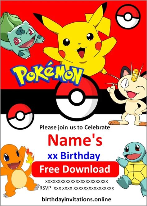 pokemon birthday invites printable pokemon invite pikachu invitation
