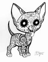 Coloring Chihuahua Pages Skull Sugar Dead Printable Cute Cat Dog Adult Animal Skulls Para Drawing Color Adults Dogs Puppy Colorear sketch template