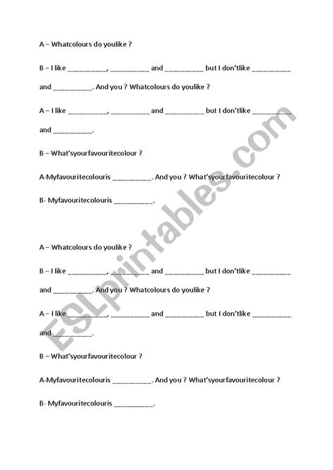 Dialogue About Colours Esl Worksheet By Nancy111