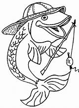 Fishing Coloring Pole Fish Getdrawings sketch template