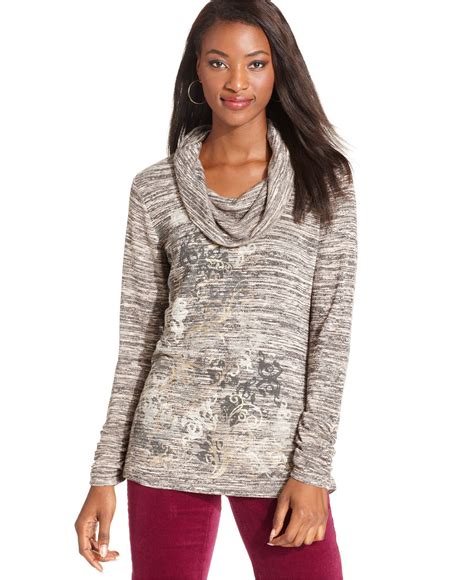 style sweater long sleeve metallic print womens sweaters macys