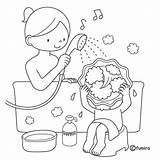 Bathing Child Coloring Pages Bebe Colorear Para Her Fumira Banando 為孩子的色頁 sketch template