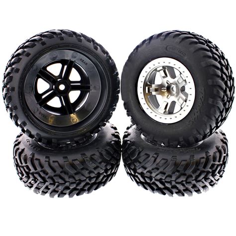 traxxas  slash wd front rear sct tires wsatin chrome wheels mm hex  ebay