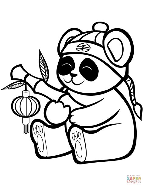 cute panda   bamboo lantern coloring page  printable