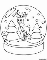 Coloring Snow Globe Christmas Pages Reindeer Printable sketch template