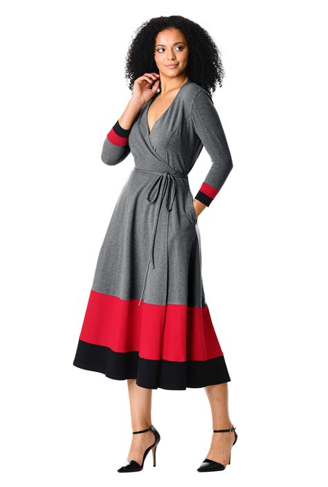 shop colorblock cotton knit midi wrap dress eshakti
