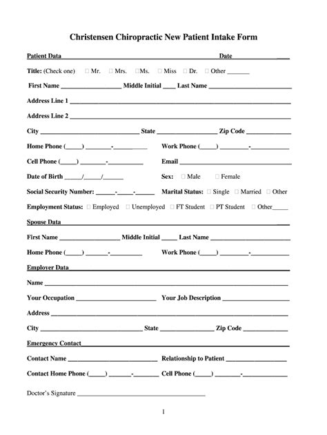 chiropractic intake form fill  printable fillable blank